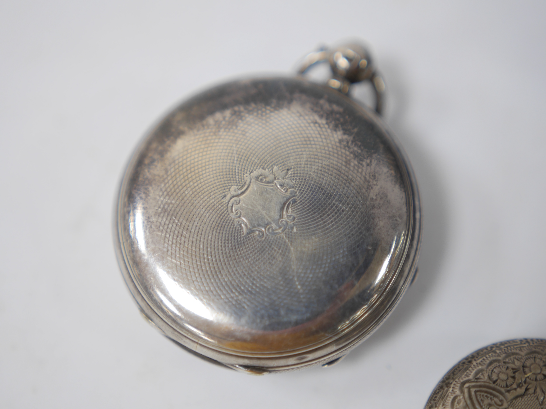 Six assorted pocket and fob watches, including a Victorian silver open faced, case diameter 62mm, a silver half hunter pocket watch with a silver albert and a small plated bosun's call. Condition - poor to fair to good